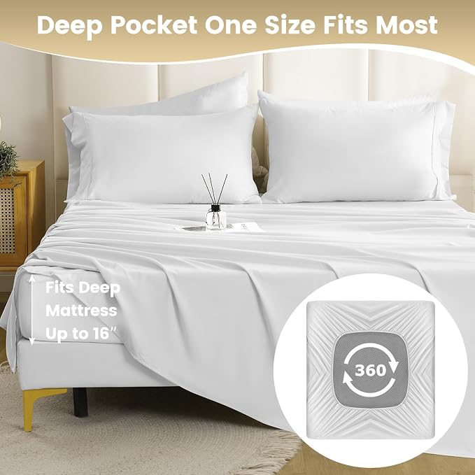 Full Sheet Set - 4 Piece Silky Ultra Soft Breathable Bed Sheet Set, Hotel - Image 6