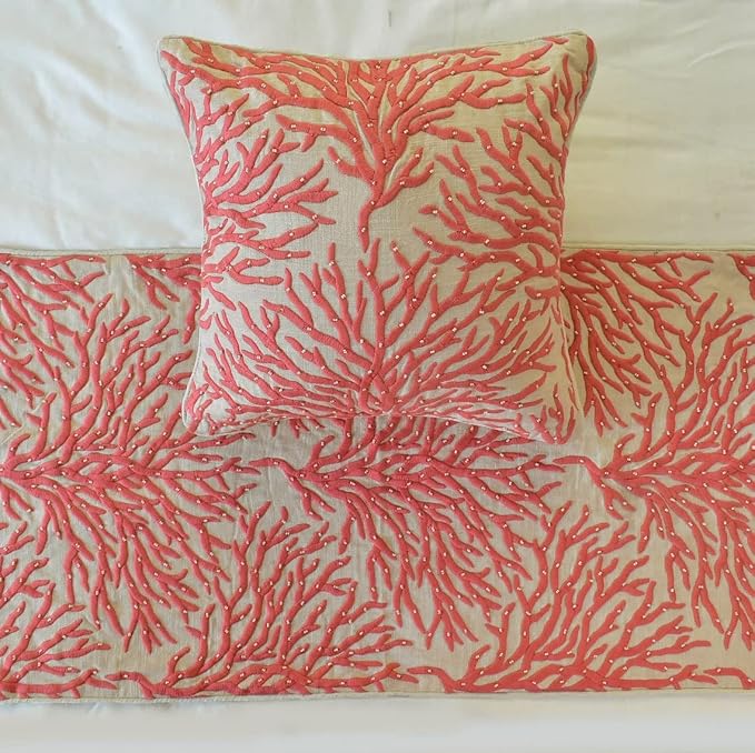 The HomeCentric King/Queen/Twin Coral, Peach & Pink Designer Full 68"x18" Bed - Image 2