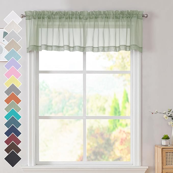 OVZME 2 Panels Sage Green Semi Sheer Valance by OVZME