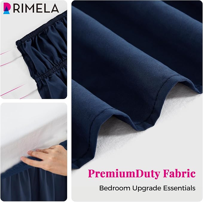 RIMELA Navy Blue Bed Skirt King Size 15 Inch Drop, Elastic Bed Skirting - Image 8