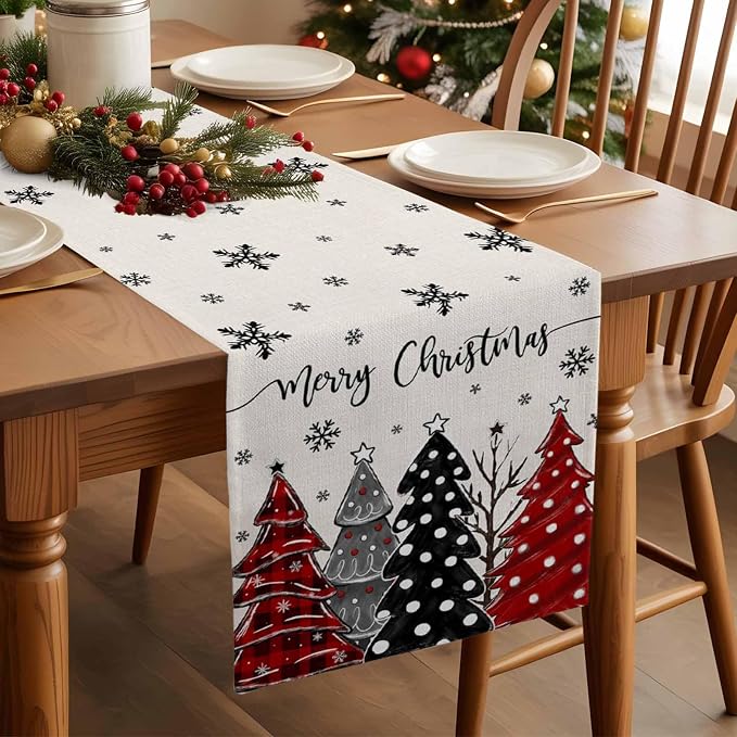 Christmas Tree Table Runner, 13x72 Inch, Merry Christmas Linen Table Runners - Image 2