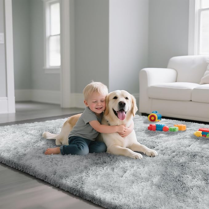 Fluffy Rug Shaggy Area Rug, Mottling Grey 4x6 Area Rugs - Image 5