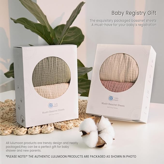 lulumoon Baby Muslin Bassinet Sheets: Cotton Bassinet Sheets Neutral - Image 7