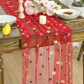 Artoid Mode 3PCS Red Embroidery Daisy Gauze Table Runner 120 Inch 10FT by ArtoidMode
