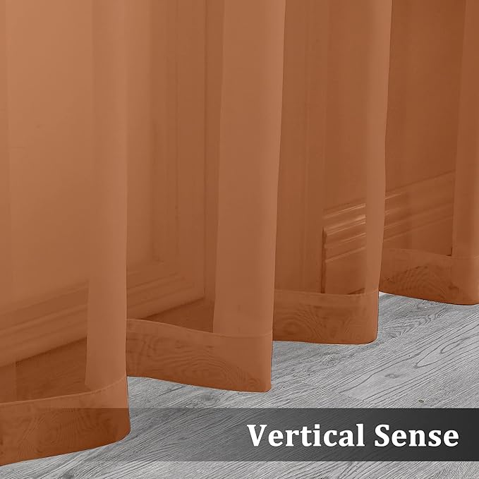 OVZME Orange Sheer Curtains 63 inch Length 2 Panels - Image 5
