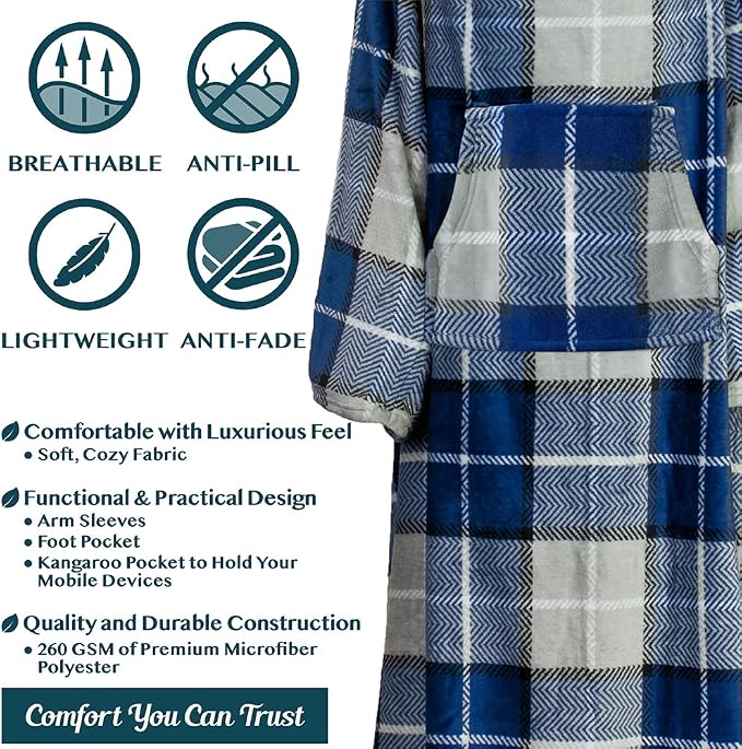 PAVILIA Fleece Blanket with Sleeves, Foot Pockets - Image 4