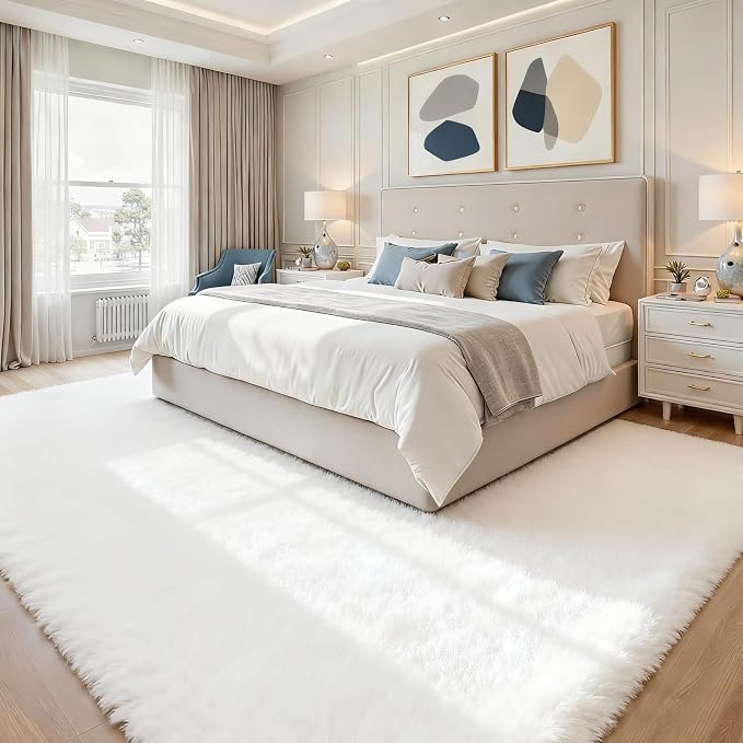 6x9 Area Rugs for Living Room Rug: Soft Fluffy Shag White Rugs for Bedroom - Image 2