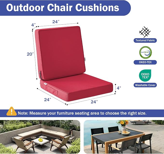 Outdoor Chair Cushions, Christmas Red Patio Chair Cushions 24x24x4 Inch - Image 2