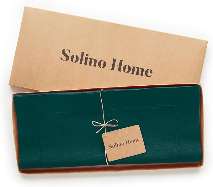 Solino Home Cotton Linen Dark Green Table Runner 108 Inches Long - Image 5