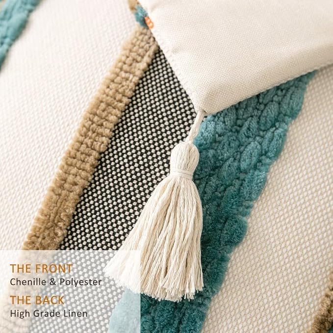 Boho Throw Pillow Covers 18x18 Set of 2 Woven Tufted Farmhouse Pillows Cover - Image 2