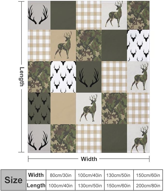 Camouflage Deer Blanket, Vintage Camo Green Beige Plaid Rustic Cabin Wildlife - Image 2