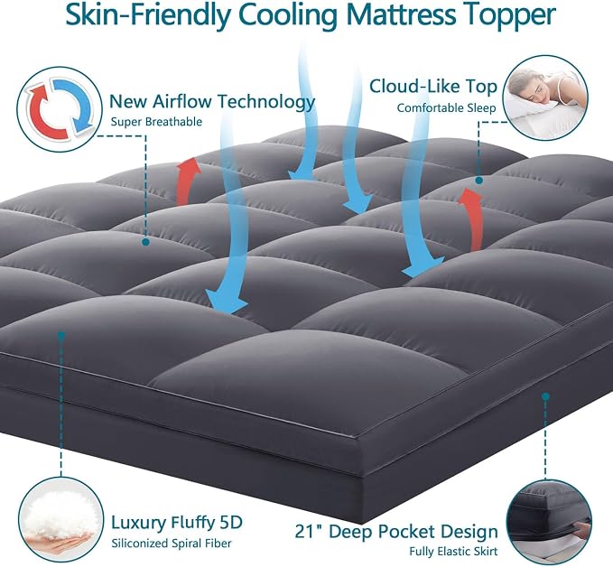 CHOKIT Full Mattress Topper, Extra Thick Pillow Top Mattress Pad - Image 2