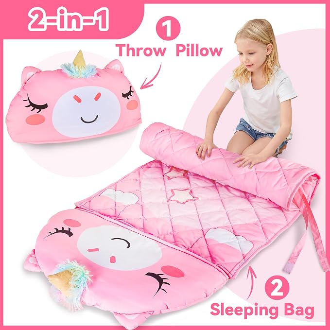 iPlay, iLearn Kid Sleeping Bag, Unicorn Slumber Sack, Toddler Girl Nap Mat - Image 3