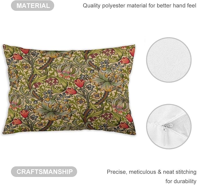 Golden Floral Flower William Morris Throw Pillow Covers 12x20 Inch Aesthetic - Image 3