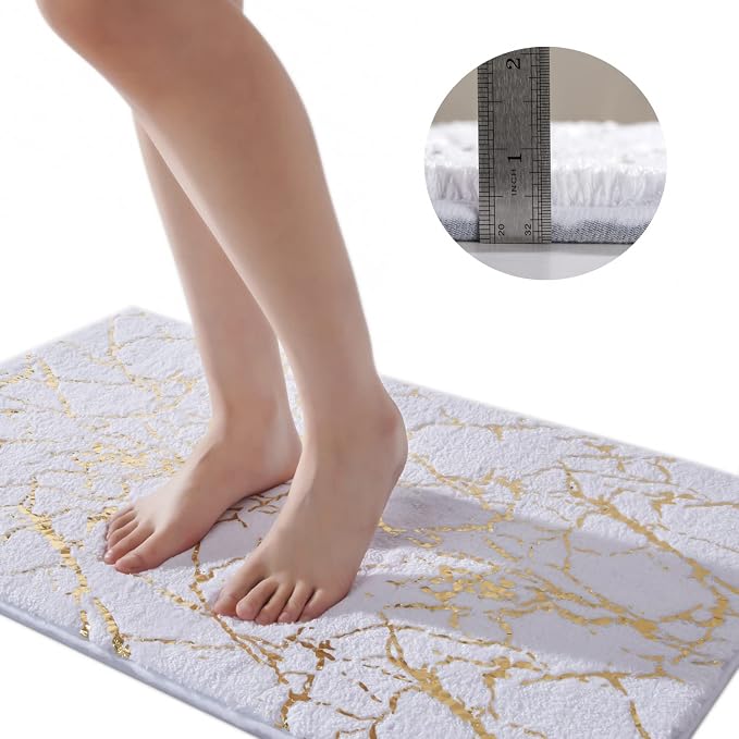QJHOMO Marble Bathroom Rug White and Gold Decor Bathroom Rugs Non Slip Bath Mat - Image 6