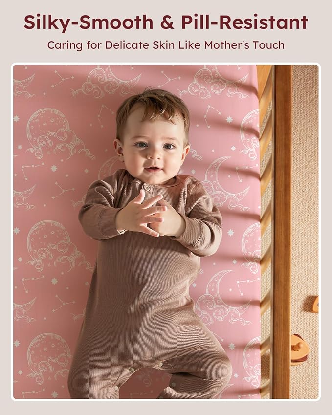 Baby Crib Sheets for Boys Girls, Breathable Soft Microfiber Baby Sheet Pink - Image 2