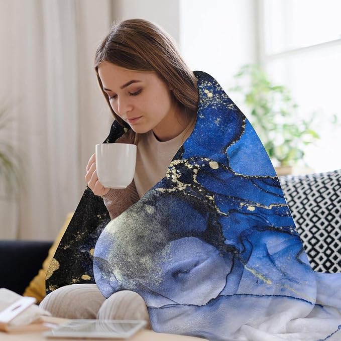 Modern Marble Blanket, Abstract Luxury Baroque Golden Dark Blue Stone Veins - Image 7