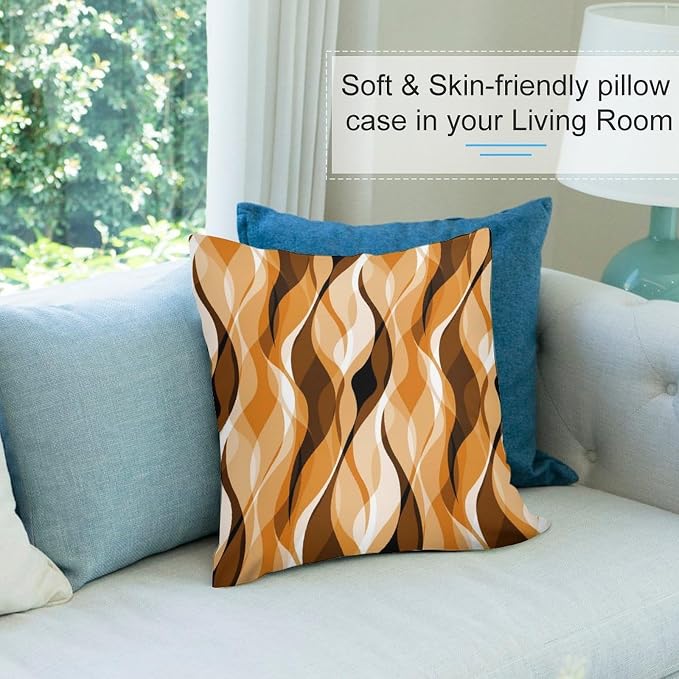 Orange Throw Pillow Covers Modern Abstract Burnt Orange Striped Decorations - Image 5