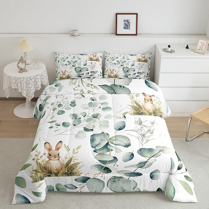 Erosebridal Girls Kawaii Animal Bedding King Size Cute Rabbit Comforter Set King - Image 2