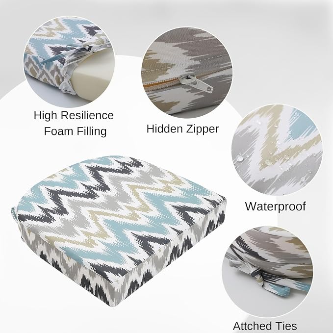 idee-home Outdoor Chair Cushions Set of 4, Thick 19" x 19" x 3" Outdoor Seat - Image 2