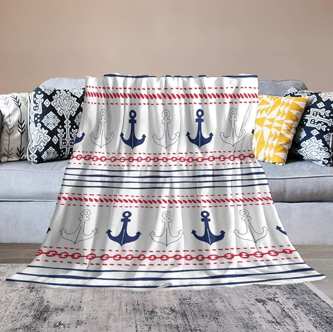 Anchor Blanket Vintage Navy Blue Red Stripe Nautical Anchor Abstract Art - Image 4