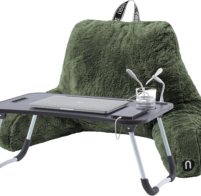 Nestl Fur Reading Pillow with Laptop Lap Desk, Stylish Back Pillow by Nestl