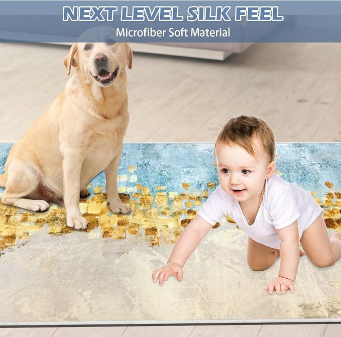 Runner Rug Washable 3x76 FT, Non Slip Rubber Backing Abstract Carpet, Soft Area - Image 2