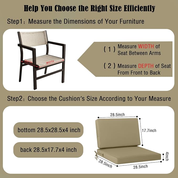 idee-home Outdoor Cushions for Patio Furniture, Outdoor Seat Cushions 28.5 x - Image 5