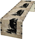 Bear Table Runner, Wild Animals Rustic Cabin Forest Bear Print Wooden Board by Unknown