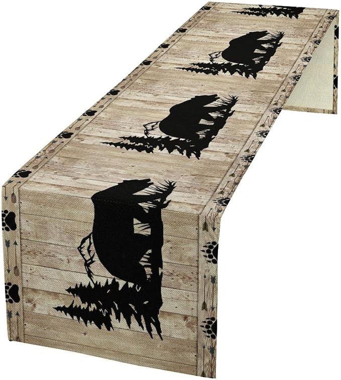 Rustic Woodland Table Runner, Forest Animals Country Lodge Cabin Wild Bear by Unknown