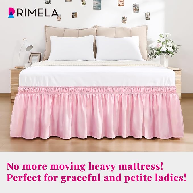 RIMELA Dusty Pink Bed Skirt King Size 15 Inch Drop, Wrap Around Elastic Bedskirt - Image 4