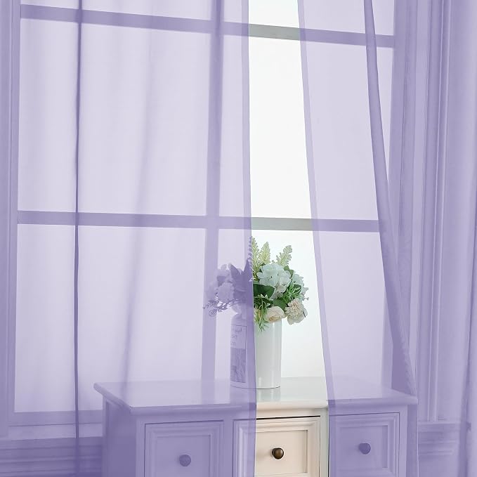 OVZME Lavender Sheer Curtains 54 Inches Long 2 Panels - Image 3