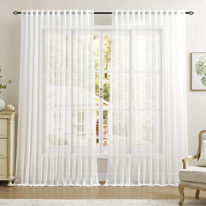 Dreaming Casa White Sheer Curtains 102 Inches Long, Rod Pocket & Back Tab Light by DreamingCasa