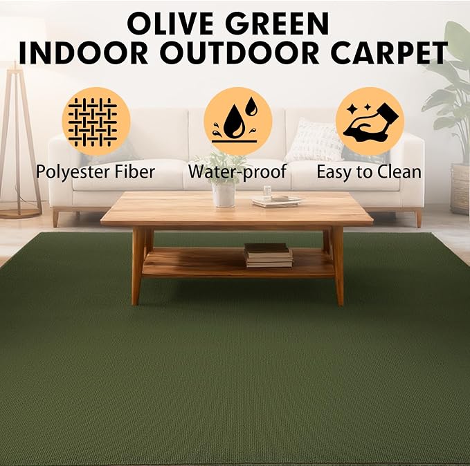 Marine Carpet, 6 FT x 18 FT Olive Green Indoor Outdoor Carpet 0.2" Thick - Image 3