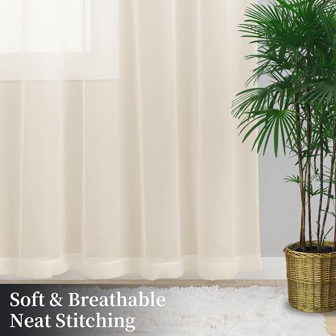 Sheer Curtains 63 Inches Long 2 Panels, Rod Pocket Short Curtain - Image 8