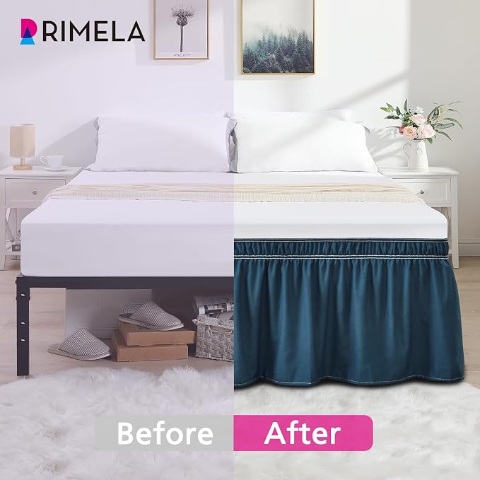 RIMELA Dusty Navy Bed Skirt Queen Size 18 Inch Drop, Wrap Around Elastic - Image 5