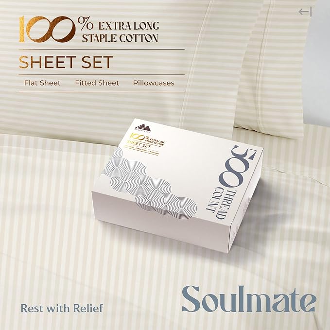 Mayfair Linen 100% Cotton Striped Sheets King Size Bed Set - Image 3