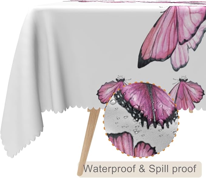 70x120inches Butterfly Rectangle Table Cloth Pink Purple Nature Butterflies - Image 2