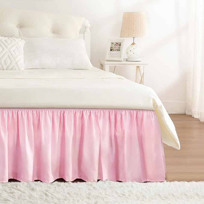 RIMELA Bed Skirt Full Size Dusty Pink 15 Inch Drop, Wrap Around Elastic Bedskirt by RIMELABedSkirt
