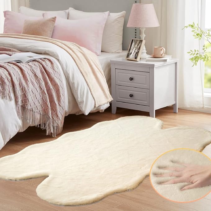 Light Brown Beige Fluffy Faux Fur Rugs - Image 2