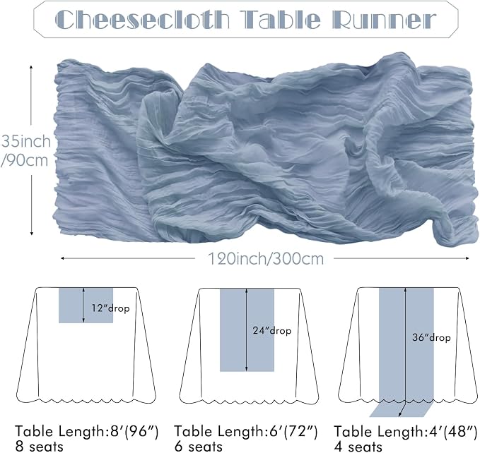 IVAPUPU 4 Pcs Cheesecloth Table Runner - 10ft Dusty Blue Boho Gauze Cheese - Image 2