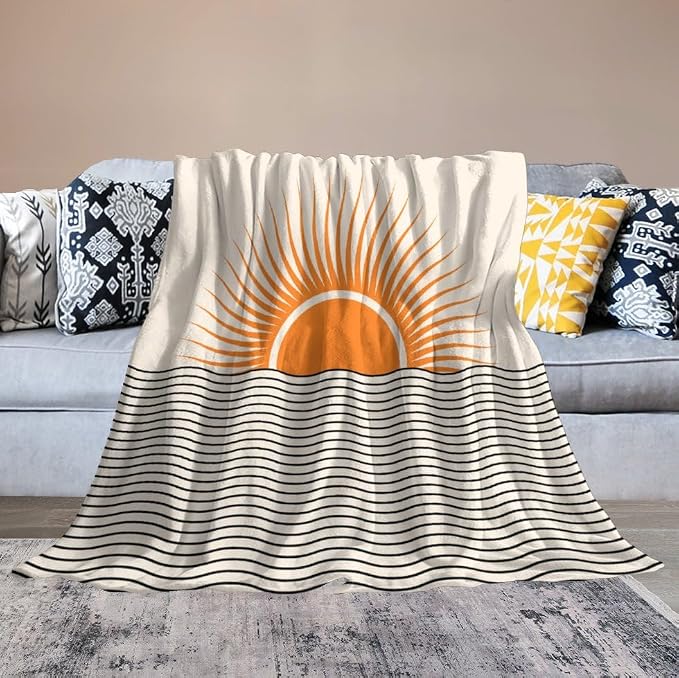 Abstract Sunset Throw Blanket, Boho Mid Century Geometric Minimalist Aesthetic - Image 6