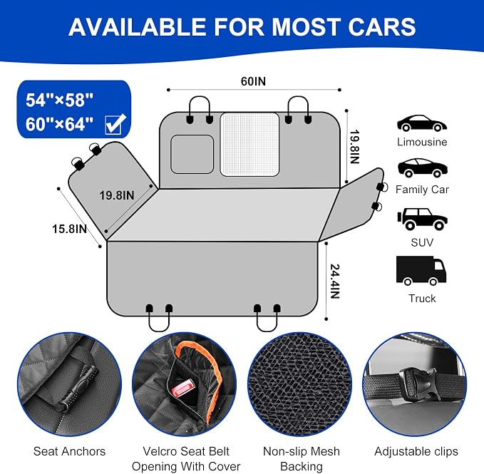Dog Car Seat Cover for Back Seat 600D Scratchproof Nonslip Durable Waterproof - Image 4