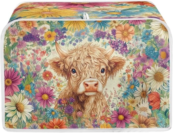 ZFRXIGN Flower Highland Cow Toaster Covers 4 Slice Toaster Dust Cover Hippie by ZFRXIGN