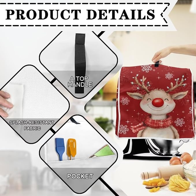 Christmas Reindeer Stand Mixer Cover 4.5-5 Quart Kitchen Mixer Cover Washable - Image 3