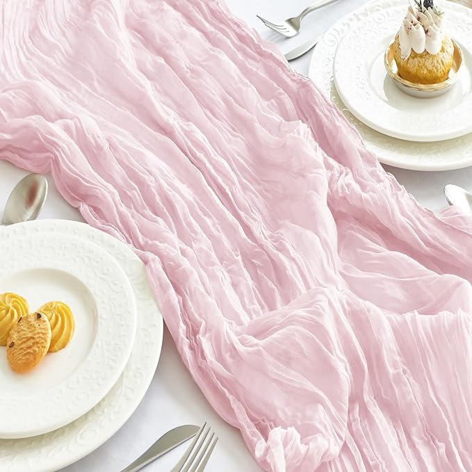 IVAPUPU 6 Pcs Cheesecloth Table Runner - 10ft Pink Boho Gauze Cheese Cloth - Image 8