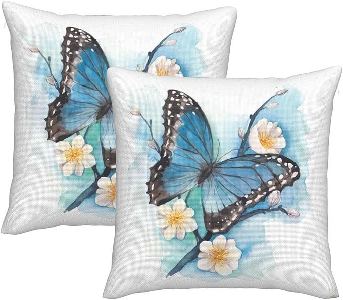 bassyil Butterfly Throw Pillow Covers Decorative Linen Pillow Cases Set of 2 by bassyilCustomizedforlife