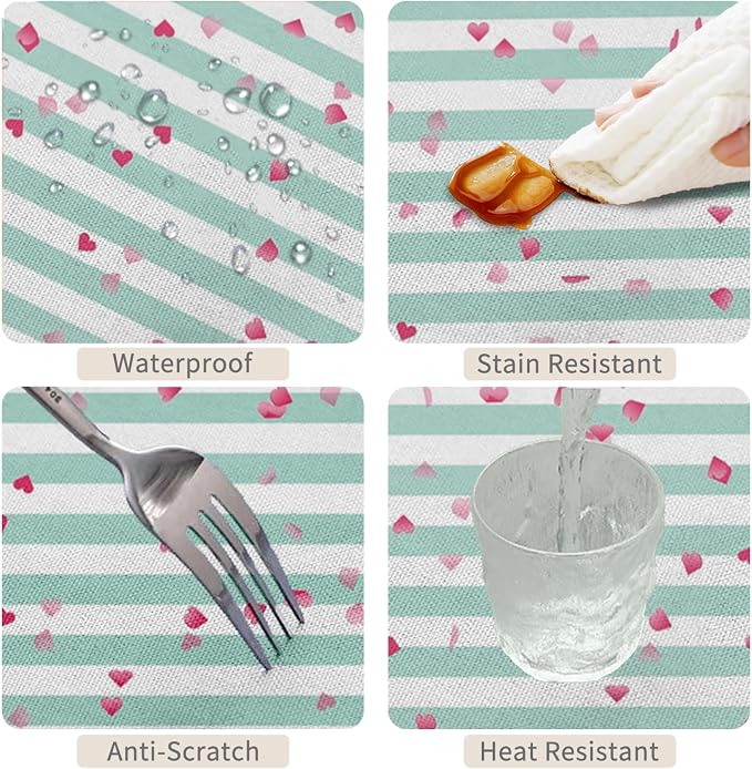 54x108inches Mint and White Stripes Tablecloth Pink Flowers Hearts Printed - Image 4