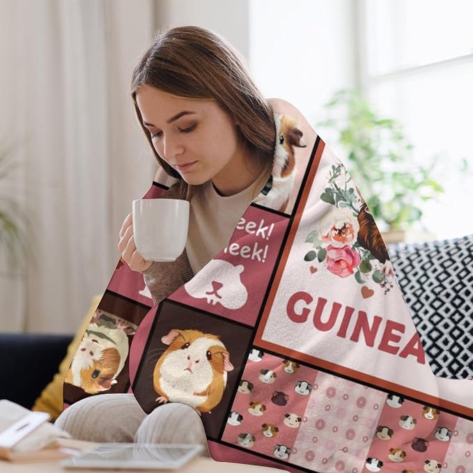 Guinea Pig Blanket Cute Pink Guinea Pigs Print Throw Blankets - Image 5