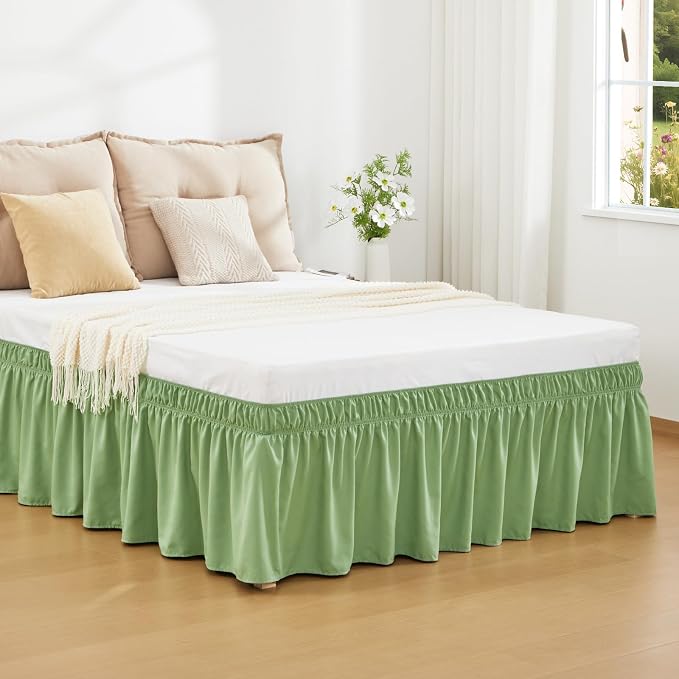 RIMELA Light Green Bed Skirt Queen Size 15 Inch Drop, Elastic Bed Skirting by RIMELABedSkirt